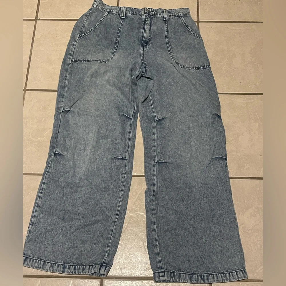 Y2K Rewash Casual Relax Medium Blue Stonewash Denim Pants Size 7/28 - Picture 1 of 9